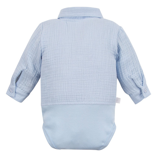 Ceremonia muselina camisa cuerpo con cuello para niño Eevi elegante- azul