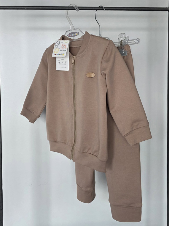 Chándal infantil Leon Bambarillo beige de algodón con cremallera 95% algodón