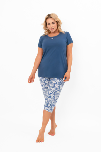 Pijama señora Boma - manga corta, pantalón 3/4, algodón Moda Italiana - vaqueros/estampado