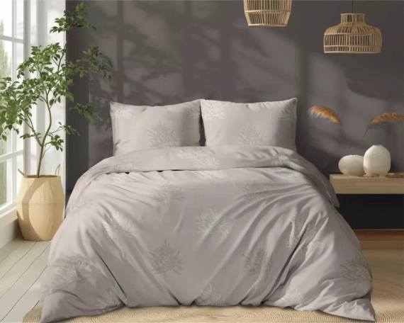 5503 A Ropa de cama de algodón beige con hojas geométricas de helecho Naturalis- Detexpol