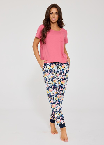 Pijama mujer Cornette Pola 730/337 rosa, algodón 100% con estampado floral
