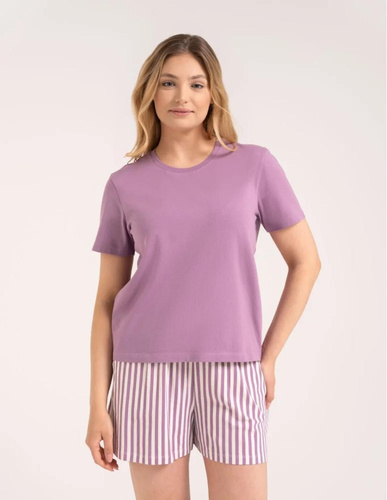 Pijama de mujer Moraj PDD2800-009 violeta de algodón con pantalones cortos a rayas