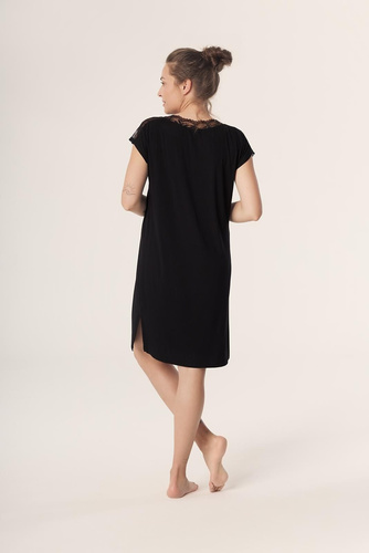 Camisón Petra KB59 Mefemi Nipplex negro - viscosa, encaje, manga corta, antes de la rodilla