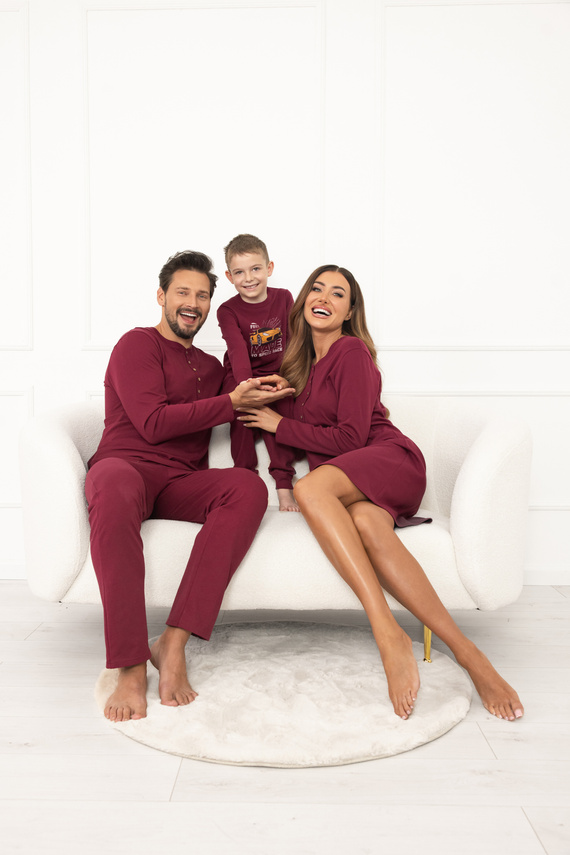 Pijama de niño Gordo - algodón, manga larga y pantalón con cordón Italian Fashion - granate