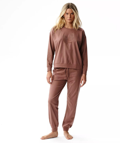 Atlantic NLP-517 Pijama larga de mujer 100% algodón con puños marrón