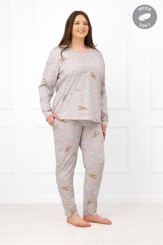 Italian Fashion Filka Pijama larga para mujer Mega Soft con estampado de gatos y bolsillos