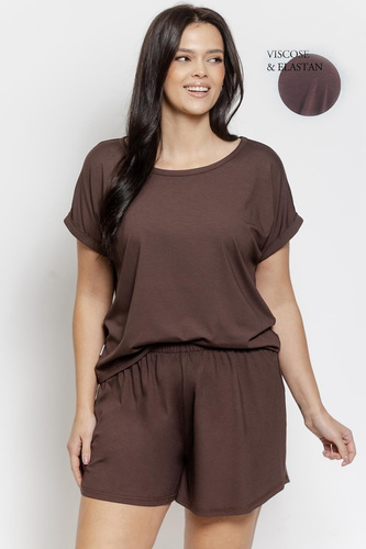 Pijama señora Paloma 3565 taro chocolate - viscosa, manga corta, short