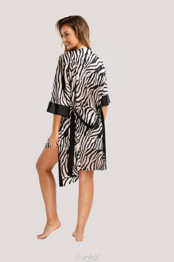 Albornoz de satén Braga Unikat - cebra, elegante, con cinturón