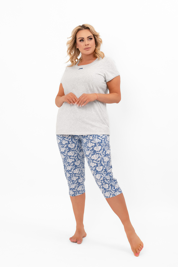 Pijama señora Boma - manga corta, pantalón 3/4, algodón Moda Italiana - melange/estampado