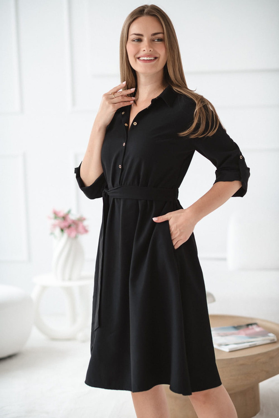 Milk&Love chemise de maternidad y lactancia negro | Modal, manga 3/4, ajuste en la cintura