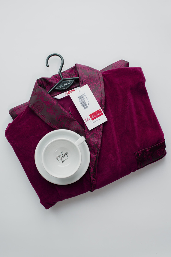 868 Noble albornoz de terciopelo para hombre De Lafense- elegante, suave, premium, burdeos