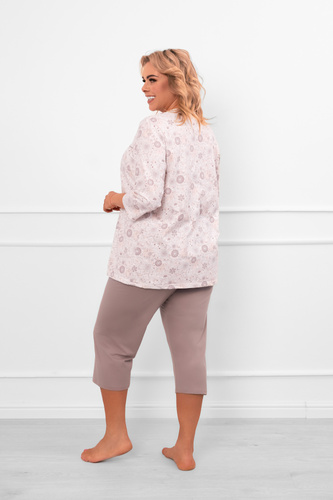 Pijama de señora Galea - algodón, manga 3/4 y pantalón, motivo floral Moda Italiana