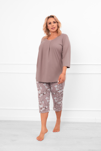 Pijama de señora Oszima - manga 3/4 y pantalón, algodón Moda Italiana