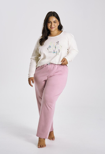 Pijama de mujer Monica 3470 TARO de algodón crema, de manga larga, cómodo y femenino