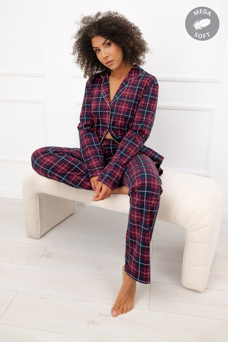 Italian Fashion Alana Pijama larga de algodón para mujer con botones y estampado de cuadros