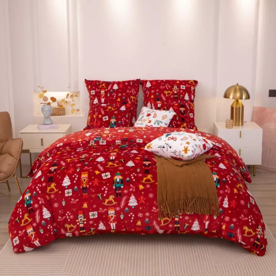 Feliz Navidad acogedora ropa de cama de oso de peluche rojo Spod Igły i Nitki- 210gsm microfibra de felpa