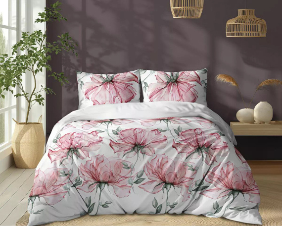5770 A Cotton Bloom Ropa de cama blanca Detexpol con grandes flores rosas - 100% algodón, doble cara, producción polaca
