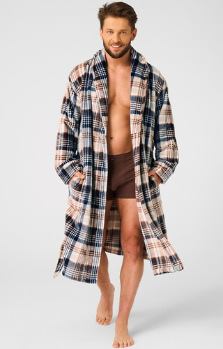 MGL 443 Albornoz de hombre Key beige - cuadros, suave, cuello chal