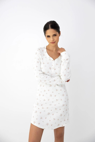Camisón de mujer Sensis Vida ecru de algodón con flores manga larga