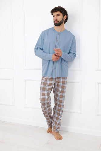 Italian Fashion Wilhelm Pijama para Hombre 100% Algodón Botones Cuadros - cappuccino