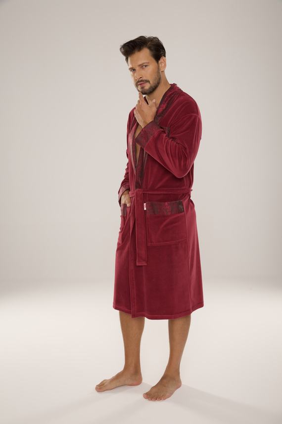 868 Noble albornoz de terciopelo para hombre De Lafense- elegante, suave, premium, burdeos