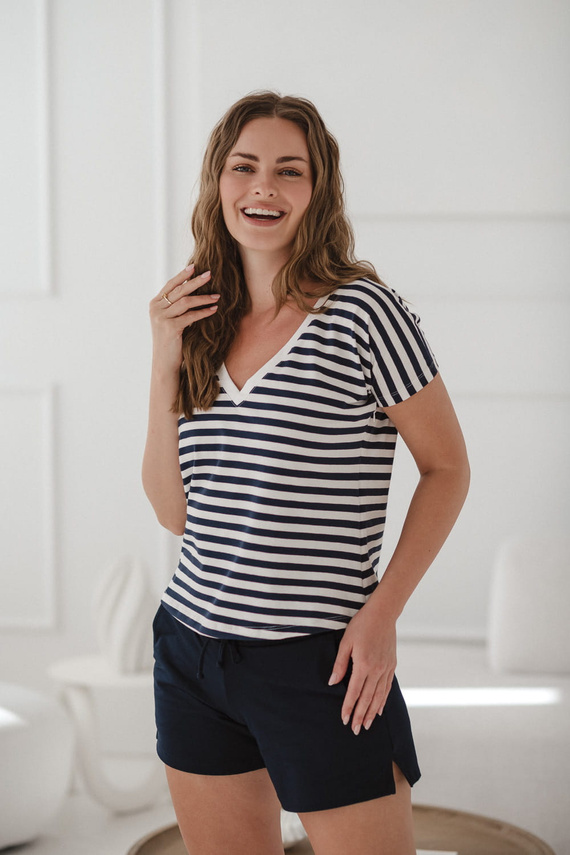 Blusa Embarazo y Lactancia Two Ways | Manga Corta, cómoda Milk&Love rayas azul marino y blanco