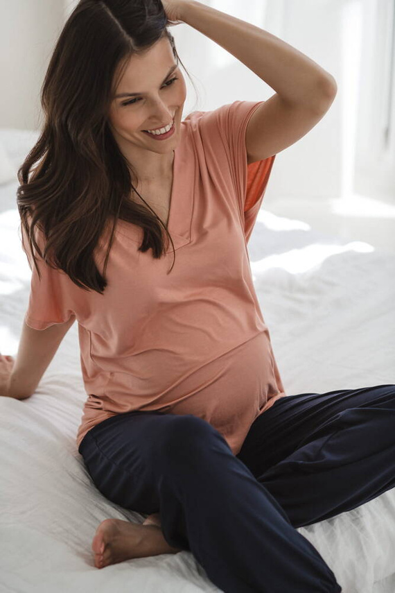 Moon bambusowa bluzka od piżamy ciążowej do karmienia krótki rękaw Milk&Love herbaciana róża