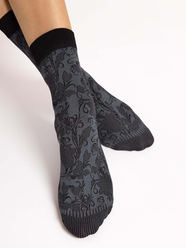 Fiore G1201 Mimosa Calcetines de mujer 40 DEN Microfibra Flores Gris