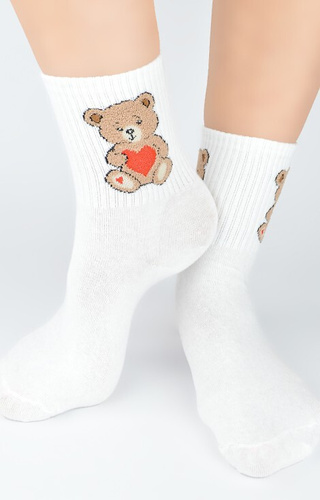 SB 150 Teddy Bear Calcetines de mujer Noviti de algodón crudo, coloreados con dibujo