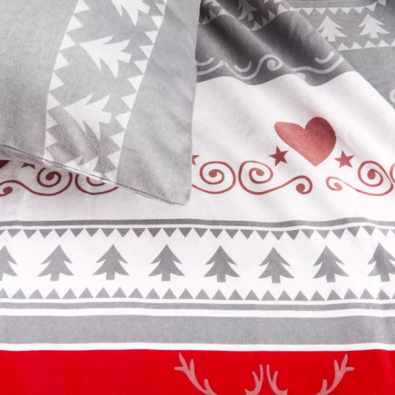 31516/1 Ropa de cama navideña de franela Flanelove Darymex gris rojo- juego 100% algodón, cálido y suave