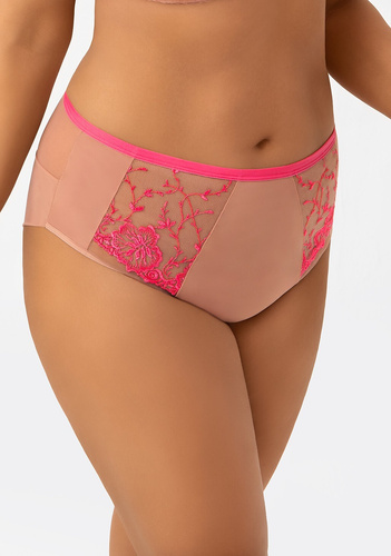 Gorsenia F015 Flora Braguitas Mujer Cintura Alta Bordado Tul Gris Confort