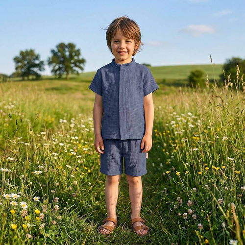 Camisa para niño Nicol 224353 muselina 100% algodón manga corta - azul marino