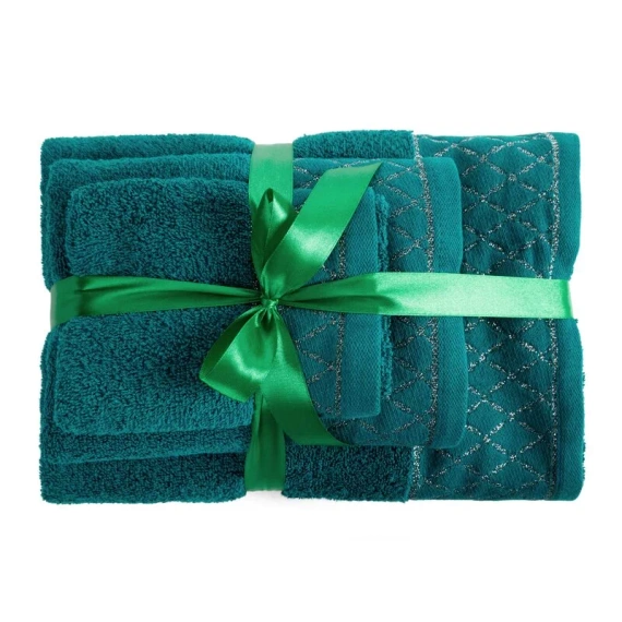 Set de toallas Eurofirany 3 piezas suaves absorbentes elegantes Layla dark turquoise
