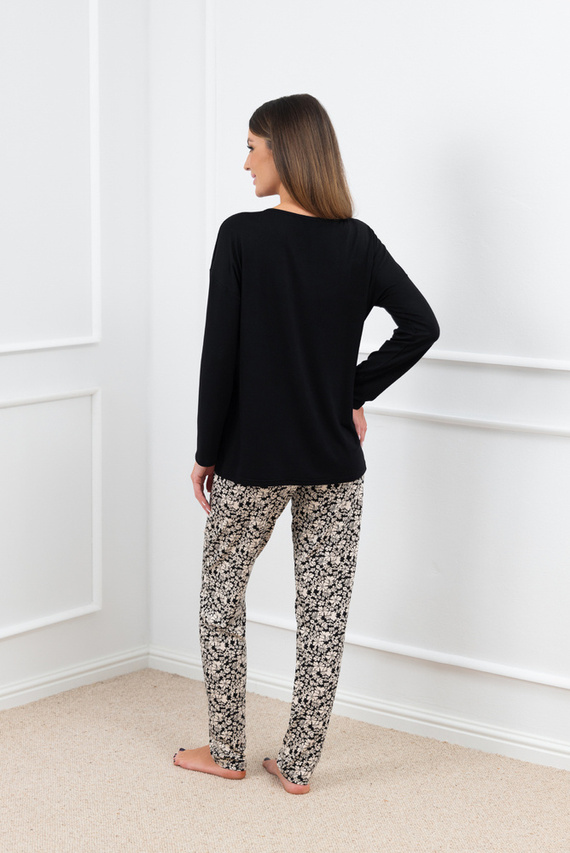 Birma Pijama Mujer manga larga, pantalón largo Moda Italiana - negro