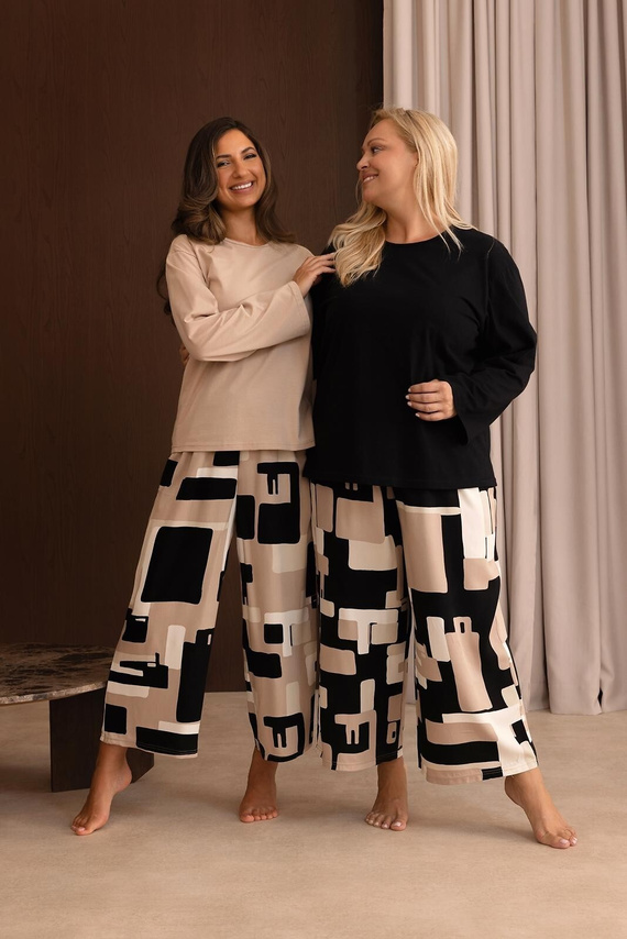 Pijama de mujer Regina 4021 algodón y viscosa 7/8 cómoda y holgada negro