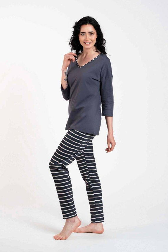 Betty Pijama de señora manga 3/4, pantalón largo Moda Italiana - estampado grafito/grafito