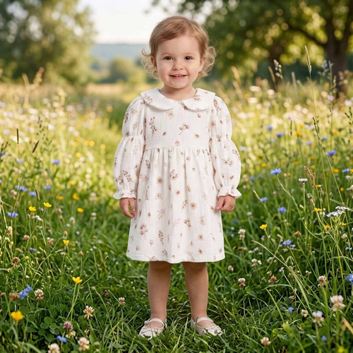 Vestido para niña Nicol 224280 muselina 100% algodón manga larga