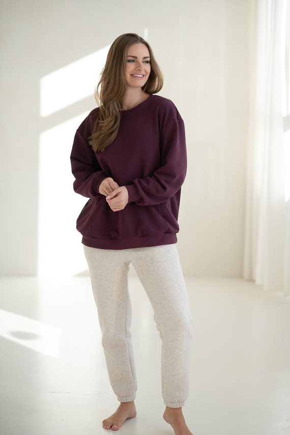 Milk It Easy! Bluza ciążowa i do karmienia Mauve Wine Milk&Love – oversize, kryte zamki, bawełniana dzianina Oeko-Tex