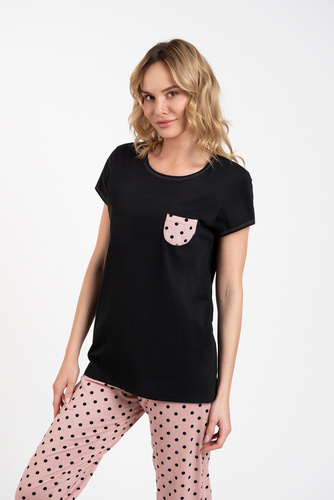 Buscato Pijama señora manga corta, pantalón largo Moda Italiana negro/estampado