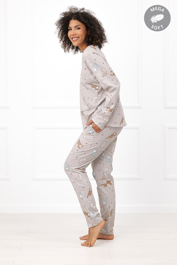 Italian Fashion Filka Pijama larga para mujer Mega Soft con estampado de gatos y bolsillos
