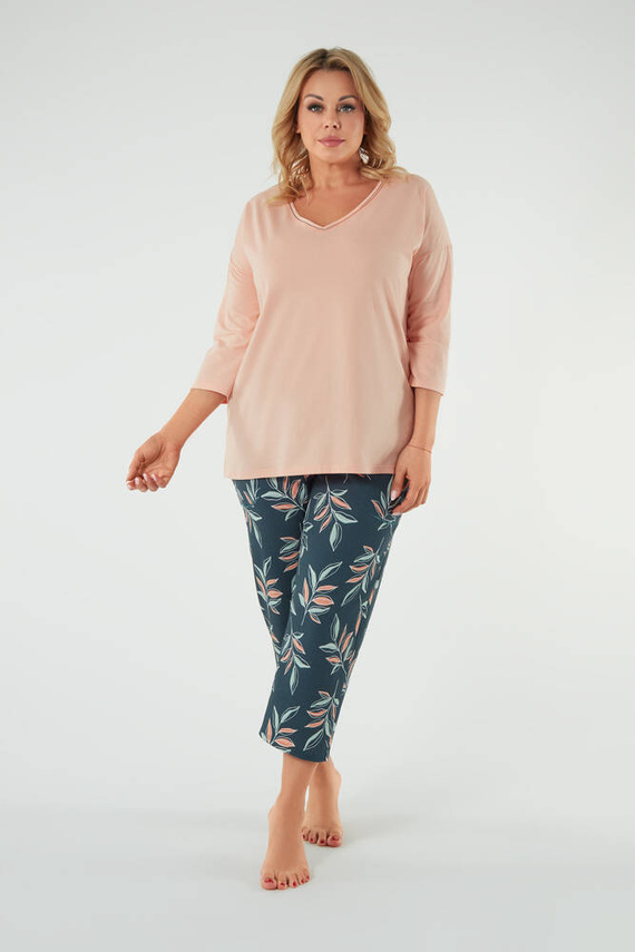 Julietta Pijama señora manga 3/4, pantalón 7/8 Moda Italiana - salmón/estampado
