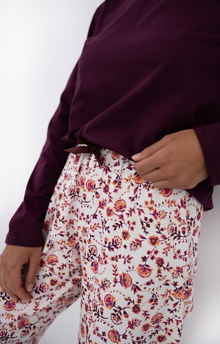 Pijama de mujer Heidi Sensis - 100% algodón, camisa burdeos, pantalón floral