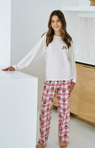 3503 Astrid Taro pijama niña beige - algodón, estampado, pantalón cuadros