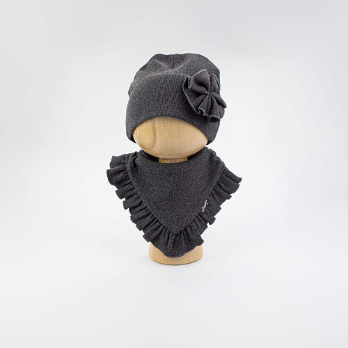 Gorro y Pañuelo para Niña Nicol 141969 de Algodón con Flor y Volante - grafito