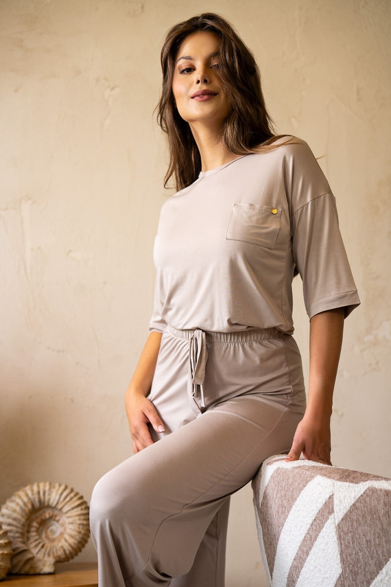 Pijama de mujer MK34 Only You beige Belle Reverie - viscosa, manga corta, ligero y sensual