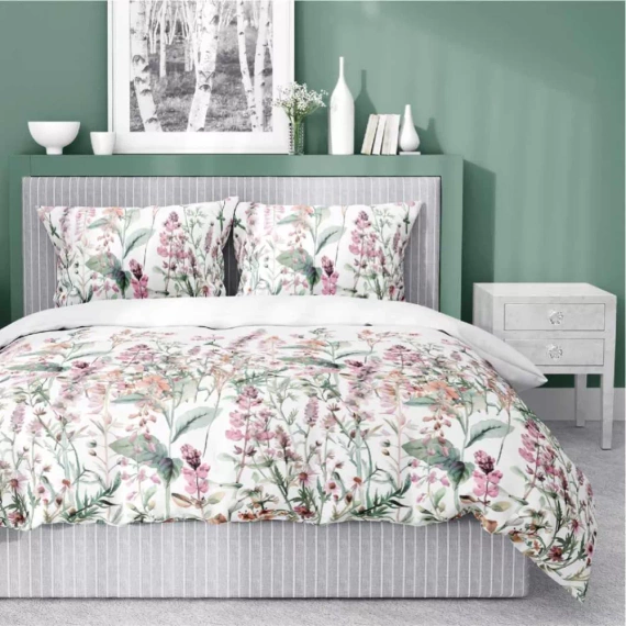 5485 A Detexpol Satin Stories ropa de cama blanco-rosa | 100% algodón, tejido de satén, cremallera, papel de regalo