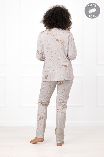 Italian Fashion Filka Pijama larga para mujer Mega Soft con estampado de gatos y bolsillos