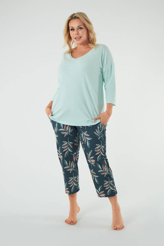 Julietta Pijama señora manga 3/4, pantalón 7/8 Moda Italiana - pistacho/estampado