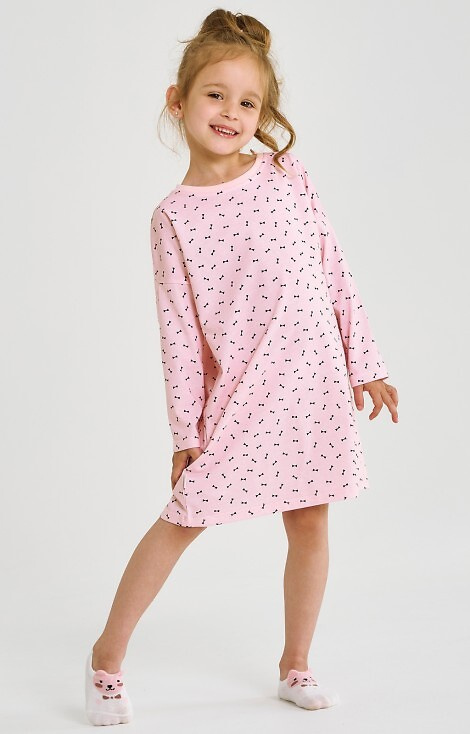 3494 Leonia Taro rosa - camisón de algodón para niña con lazos