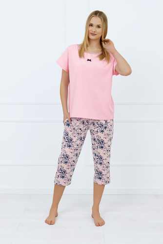 Toliana Pijama de las señoras de manga corta, 3/4 pantalones de moda italiana - rosa / impresión